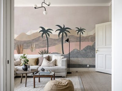 Desert Palm Tree Sunrise Collage Artwork