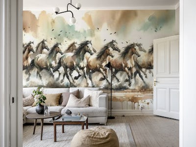 Horses Galloping Watercolor