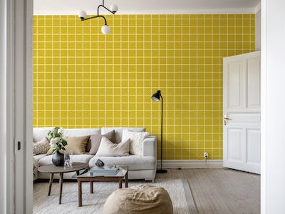 Simple Beige Lines Mustard Yellow Tiles