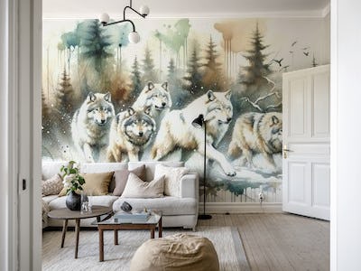 Watercolor Pack of Wolves