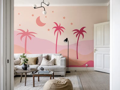 Oasis Night Minimalist Pink Graphic Landscape