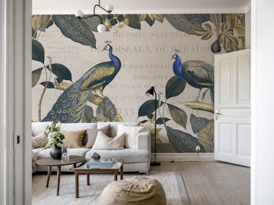 Vintage Botanical Peacock Elegance Blue Gold