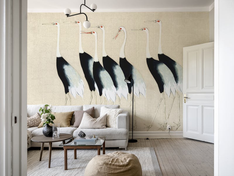 Japan Cranes on Tan Cream