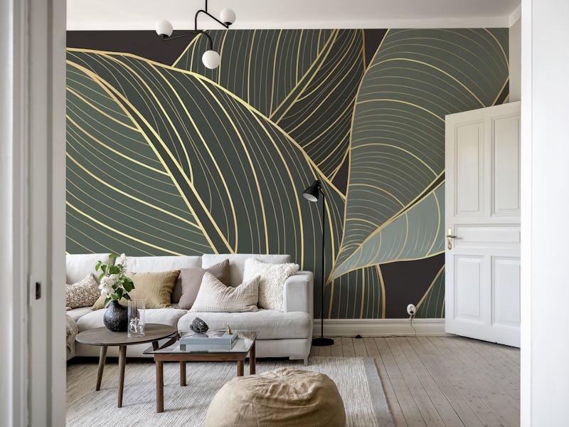 Abstract art golden leaves
