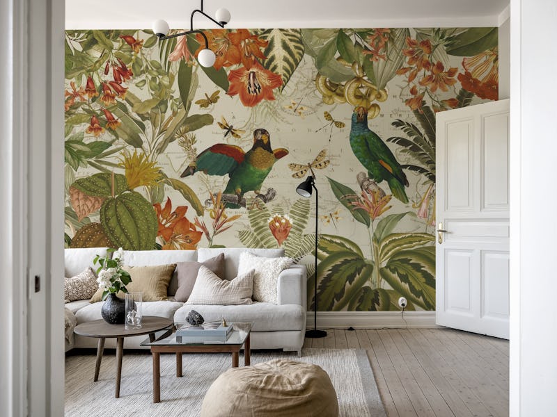 Exotic Vintage Parrots Jungle Landscape