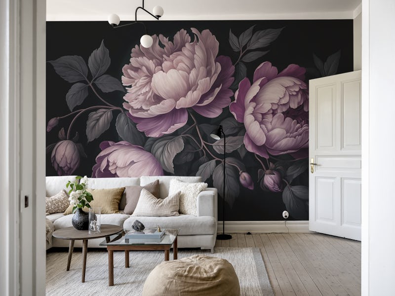 Purple Opulent Baroque Flowers Moody Midnight Botanical Art