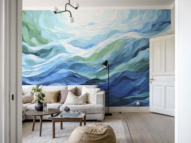 Abstract waves in blue and green colors.