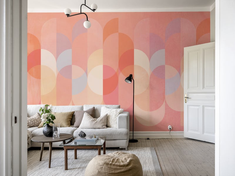 Vivid Peach Mid Century Watercolor Geometry