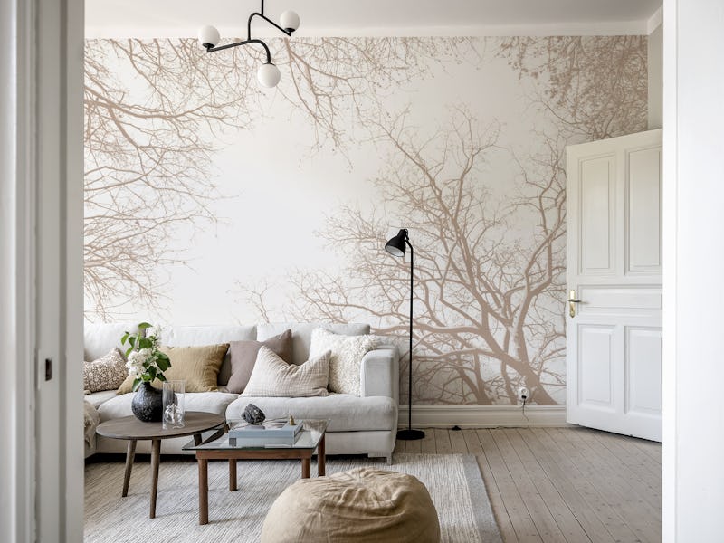 Soft Beige Snowy Tree Silhouettes 1