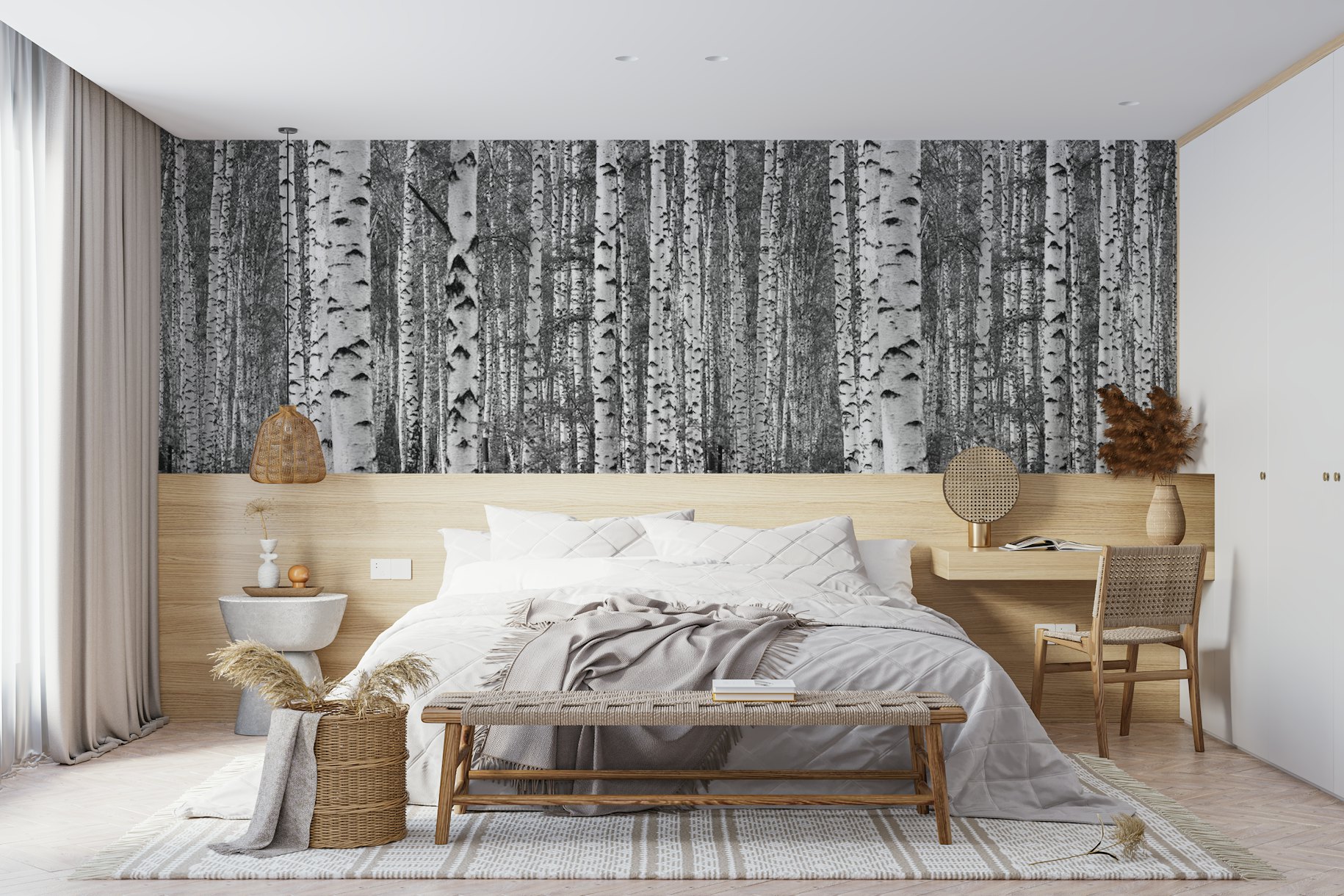 Birch trees black and white xxl wallpaper