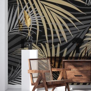 Gold Gray Palm Leaves 1