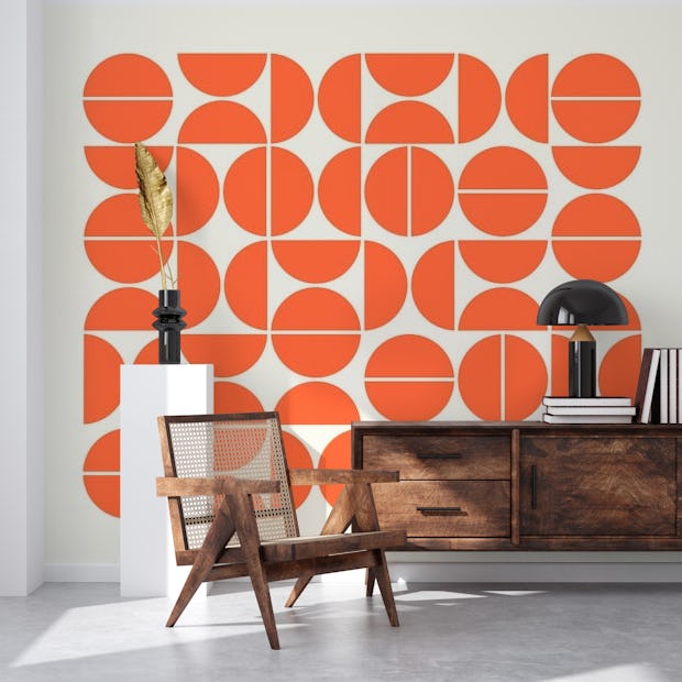zegevierend afgewerkt Dynamiek Bauhaus Patroon Oranje behang | Happywall