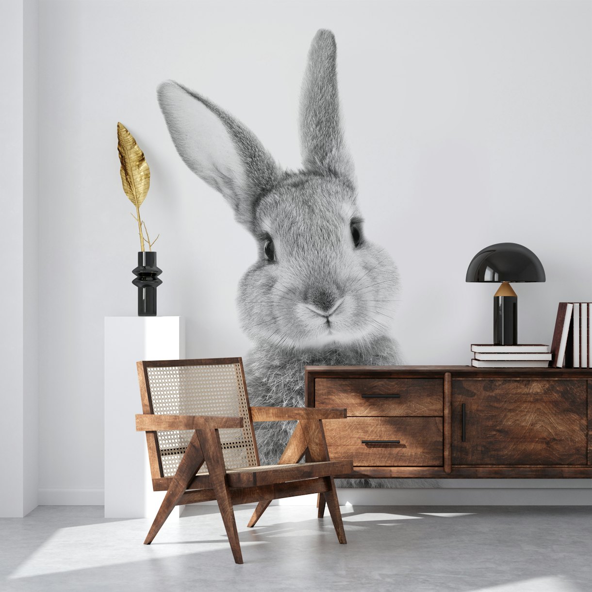 Peek-a-boo Bunny BW wallpaper