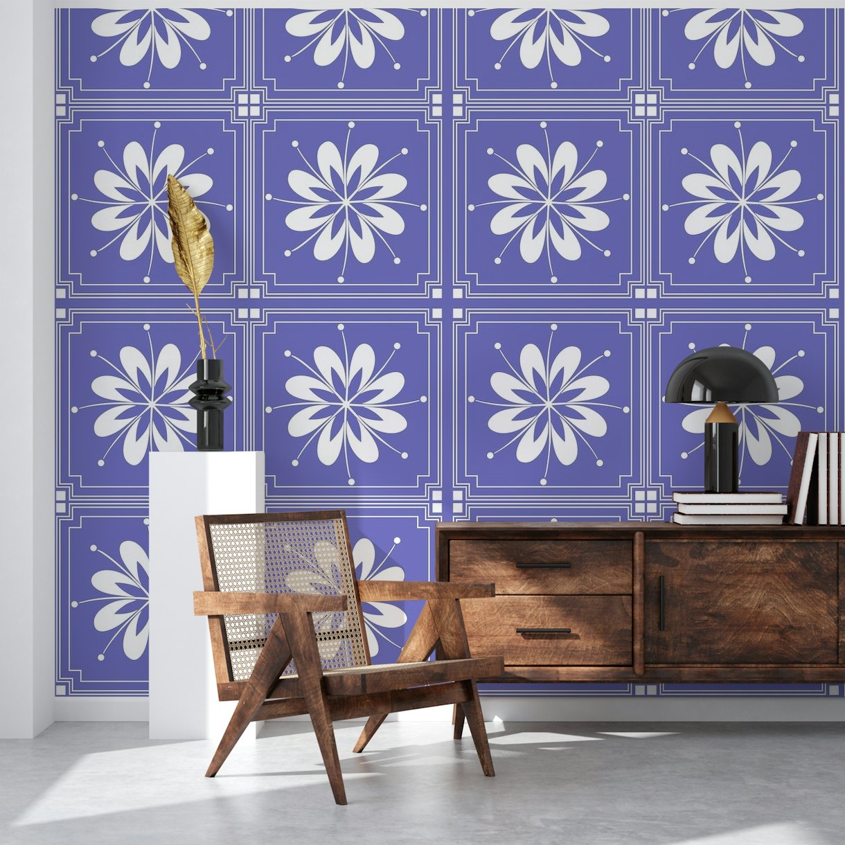 Very Peri Lavender Floral Tile wallpaper