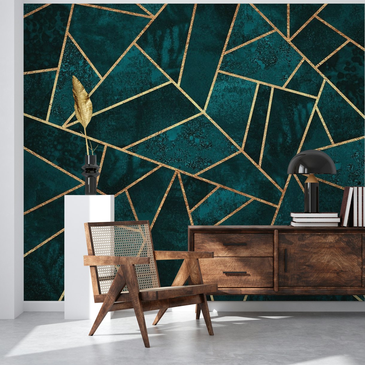 Luxurious dark teal stone wallpaper with captivating mosaic design