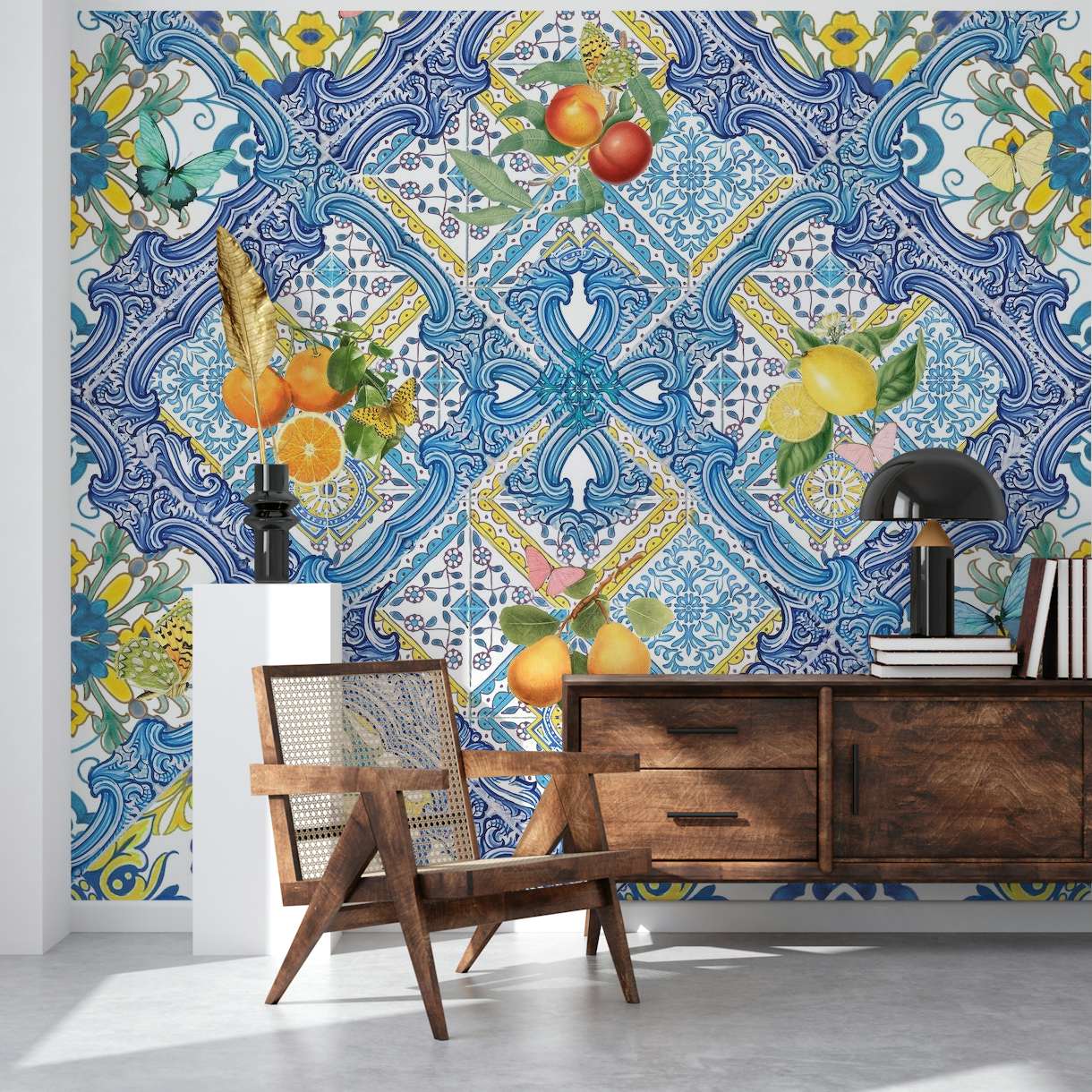 Mediterranean tiles and lemons wallpaper