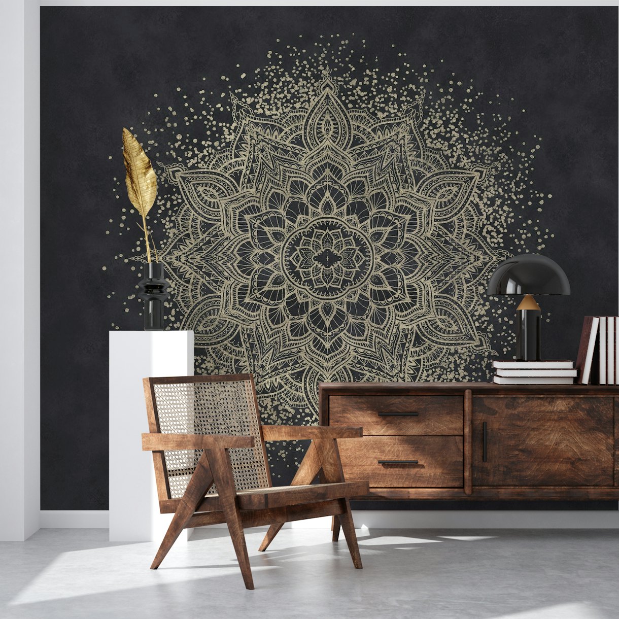 Exquisite golden sparkling mandala wallpaper for transforming your space