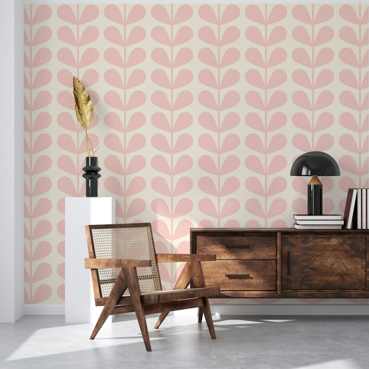 Light Pink Mid Century Leaves wallpaper