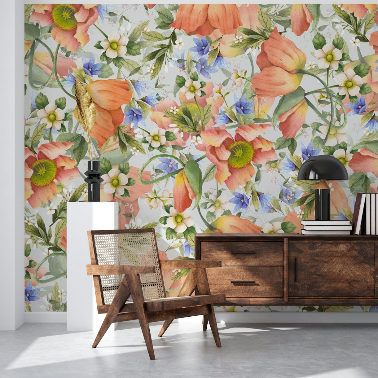 Poppy with wildflowers wallpaper