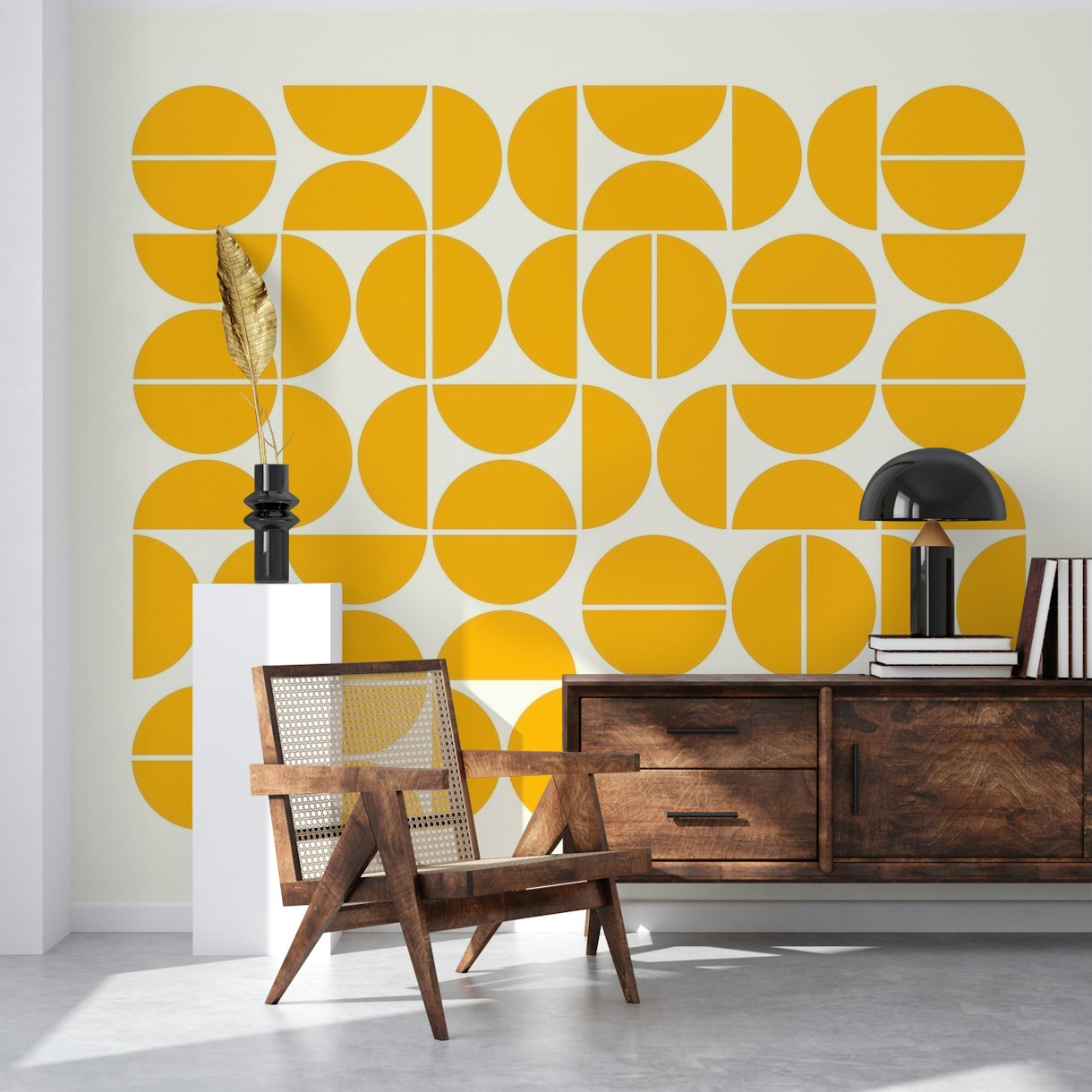 Bauhaus mønster gul tapet