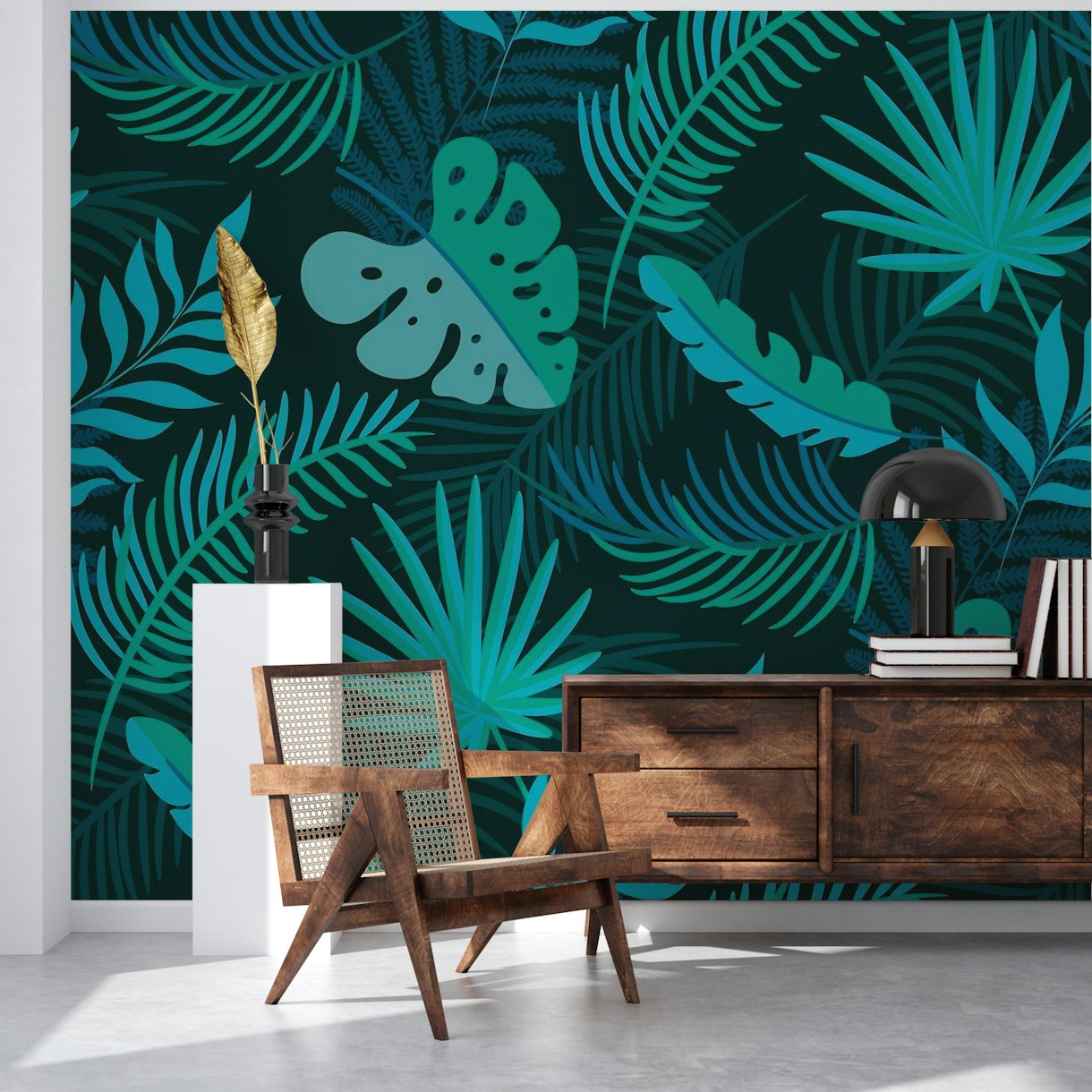 Monstera And Palm Leaf wallpaper