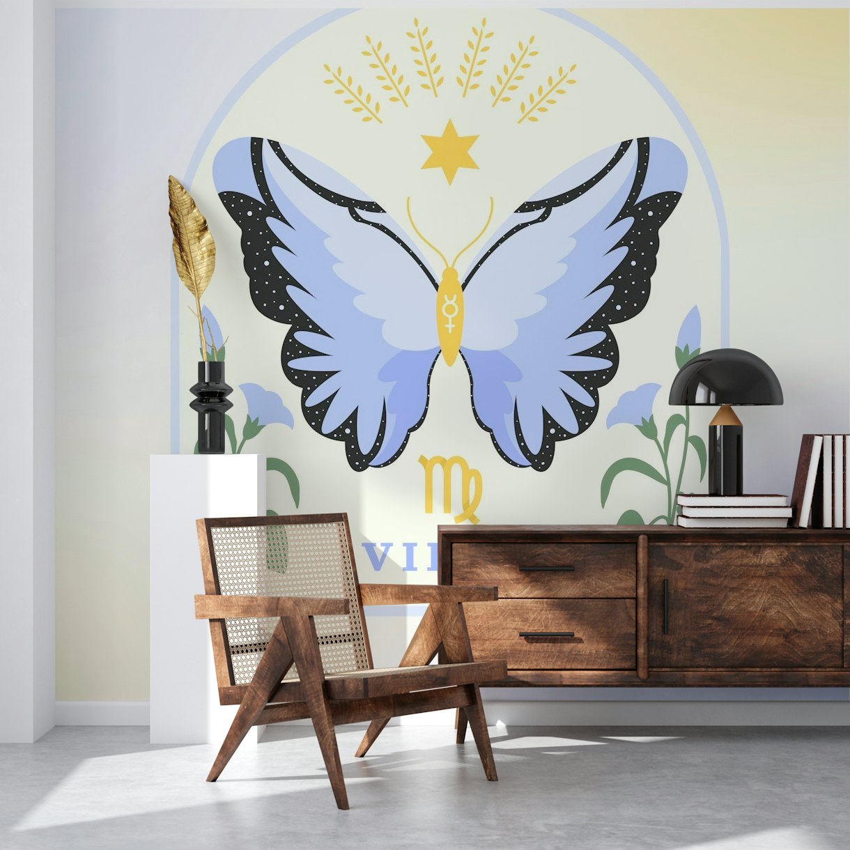 Enchanting Virgo Zodiac sign with butterflies wallpaper mural