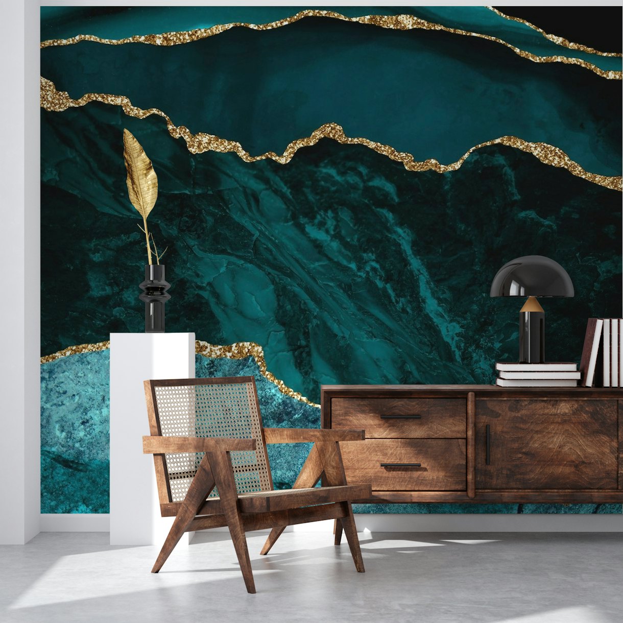 Teal Gold Abstract Marble tapet