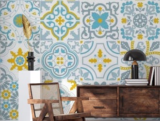Yellow blue Moroccan tiles