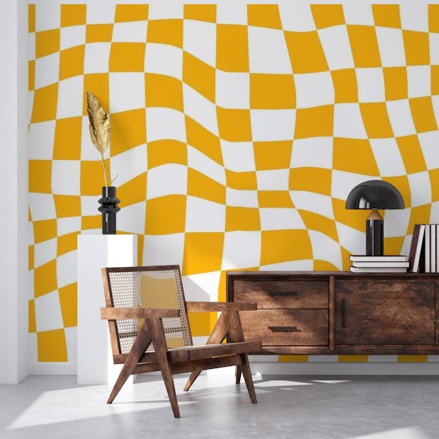 Yellow Retro Groovy Checkered wallpaper - Happywall