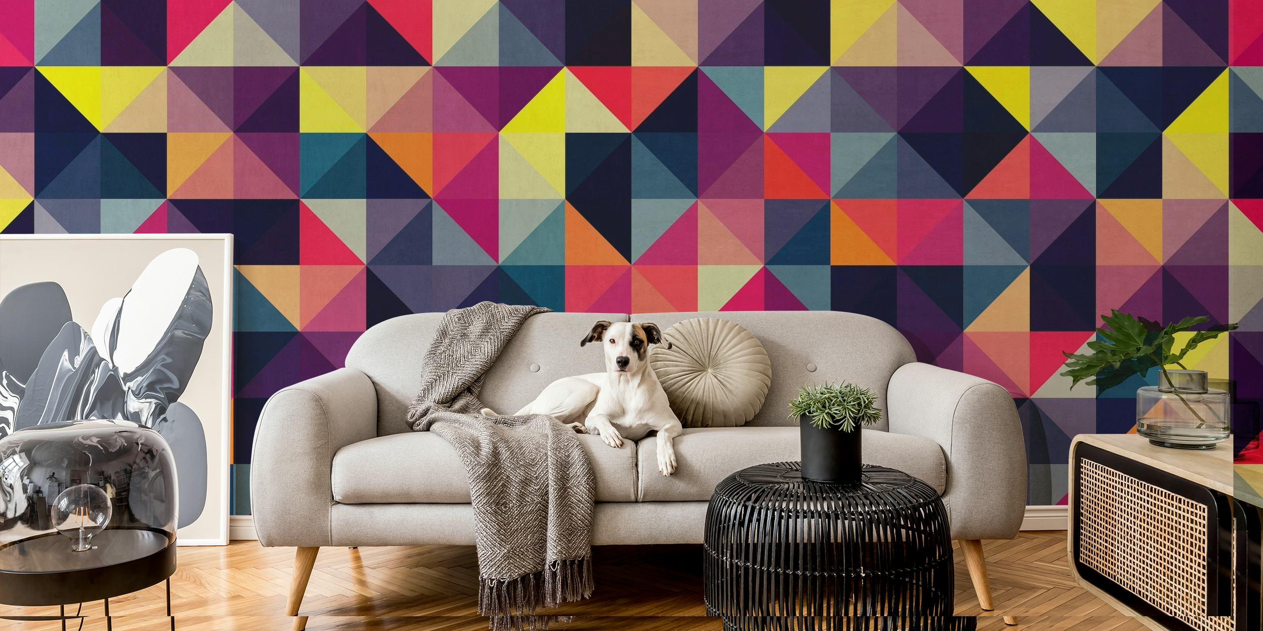 Geometric colored squares wall mural for modern interior design