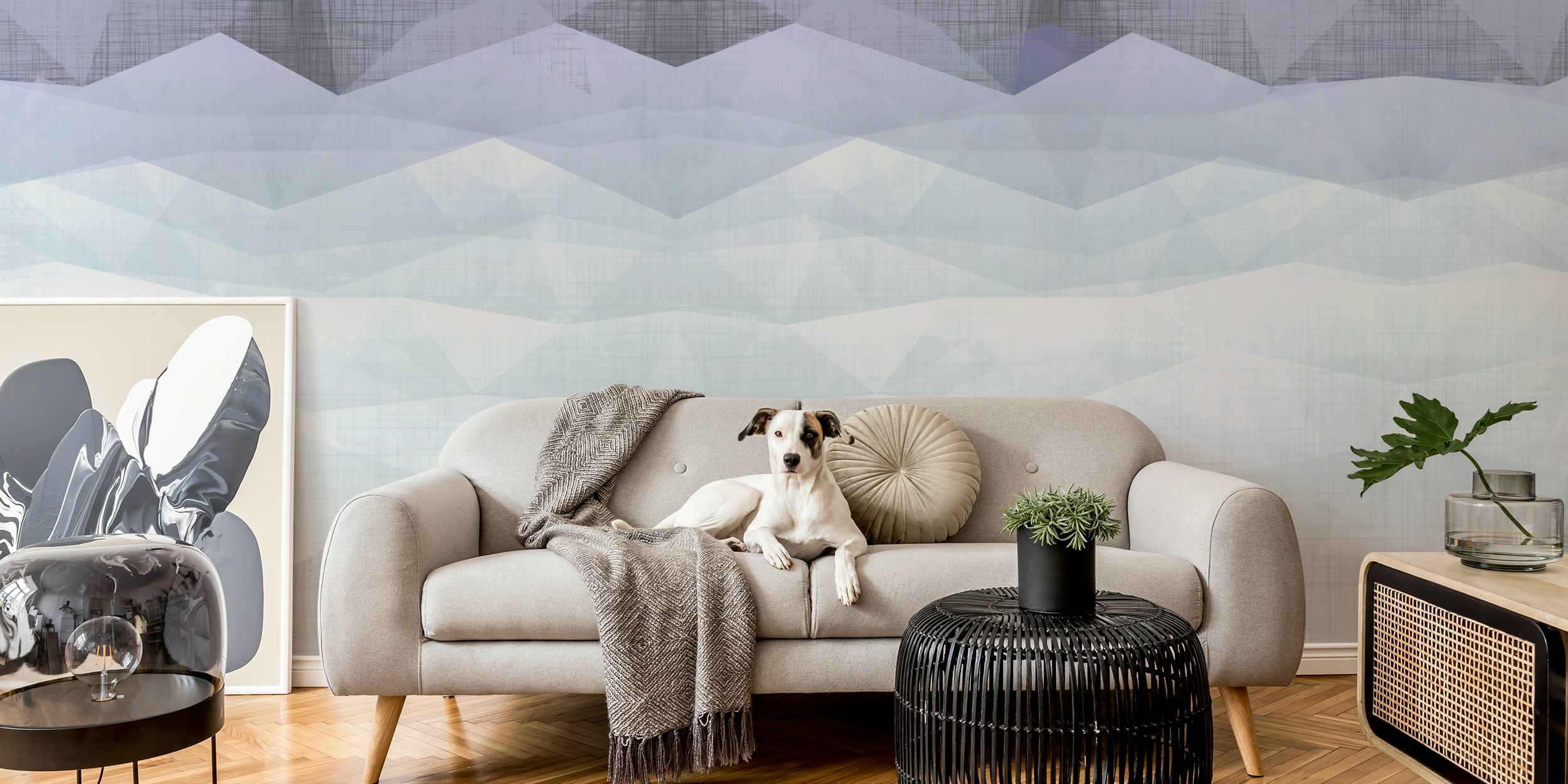 Papel de parede Monochrome Geometric Peaks em um quarto