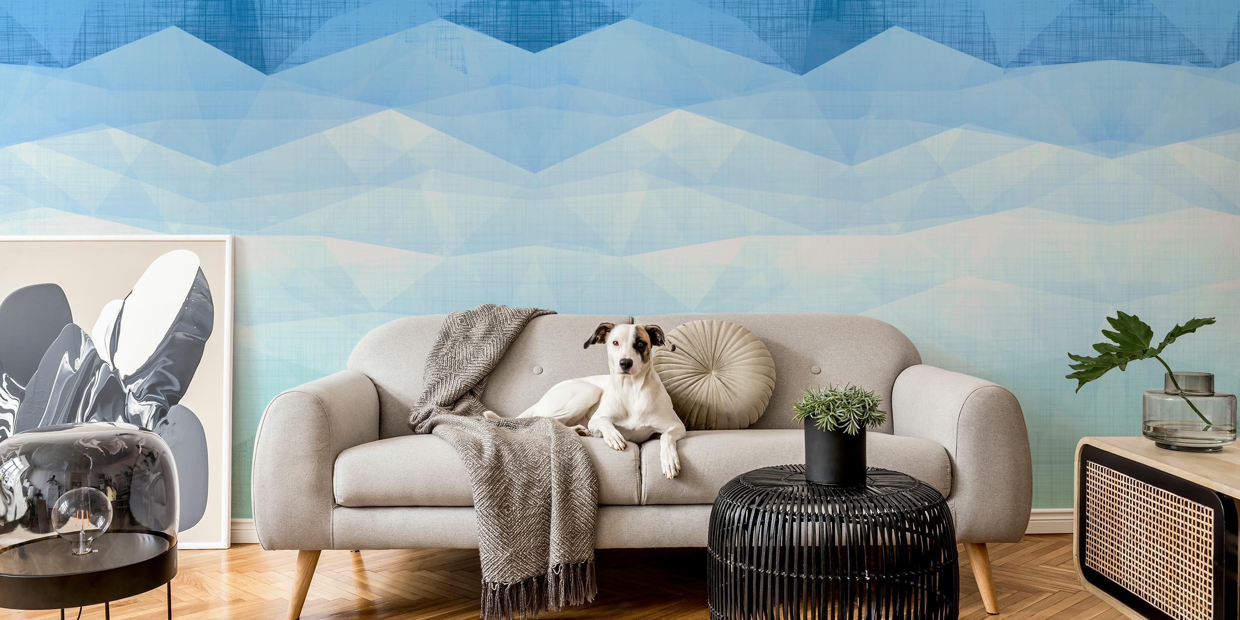 Blue and green geometric gradient wallpaper