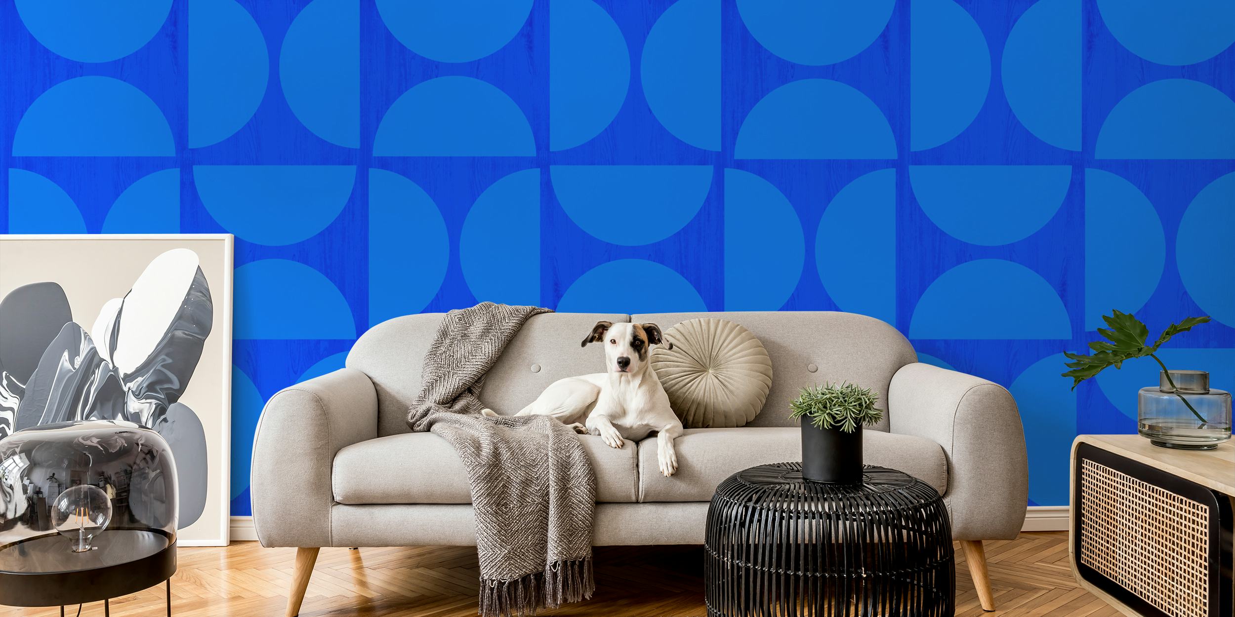 Tapeta Midnight Blue Bauhaus Abstract v pokoji