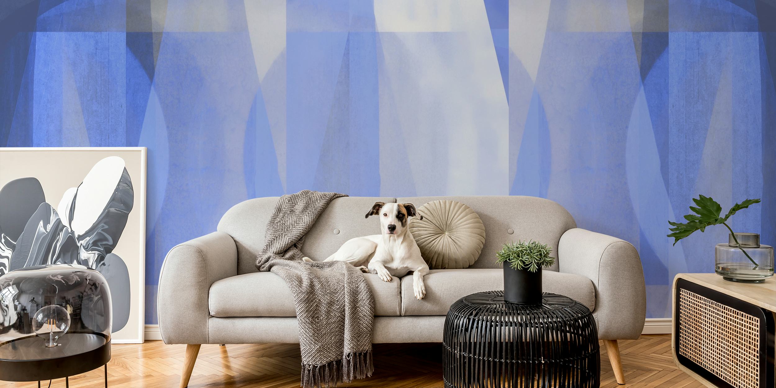 Geometric shapes in shades of blue in abstract wallpaper