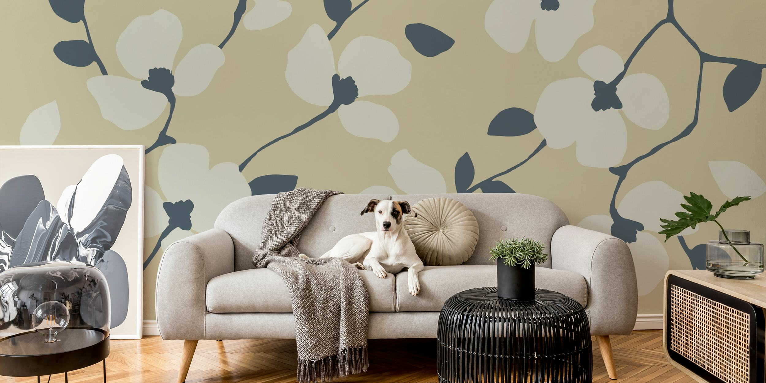 Flower Modern Nude wallpaper in a room
