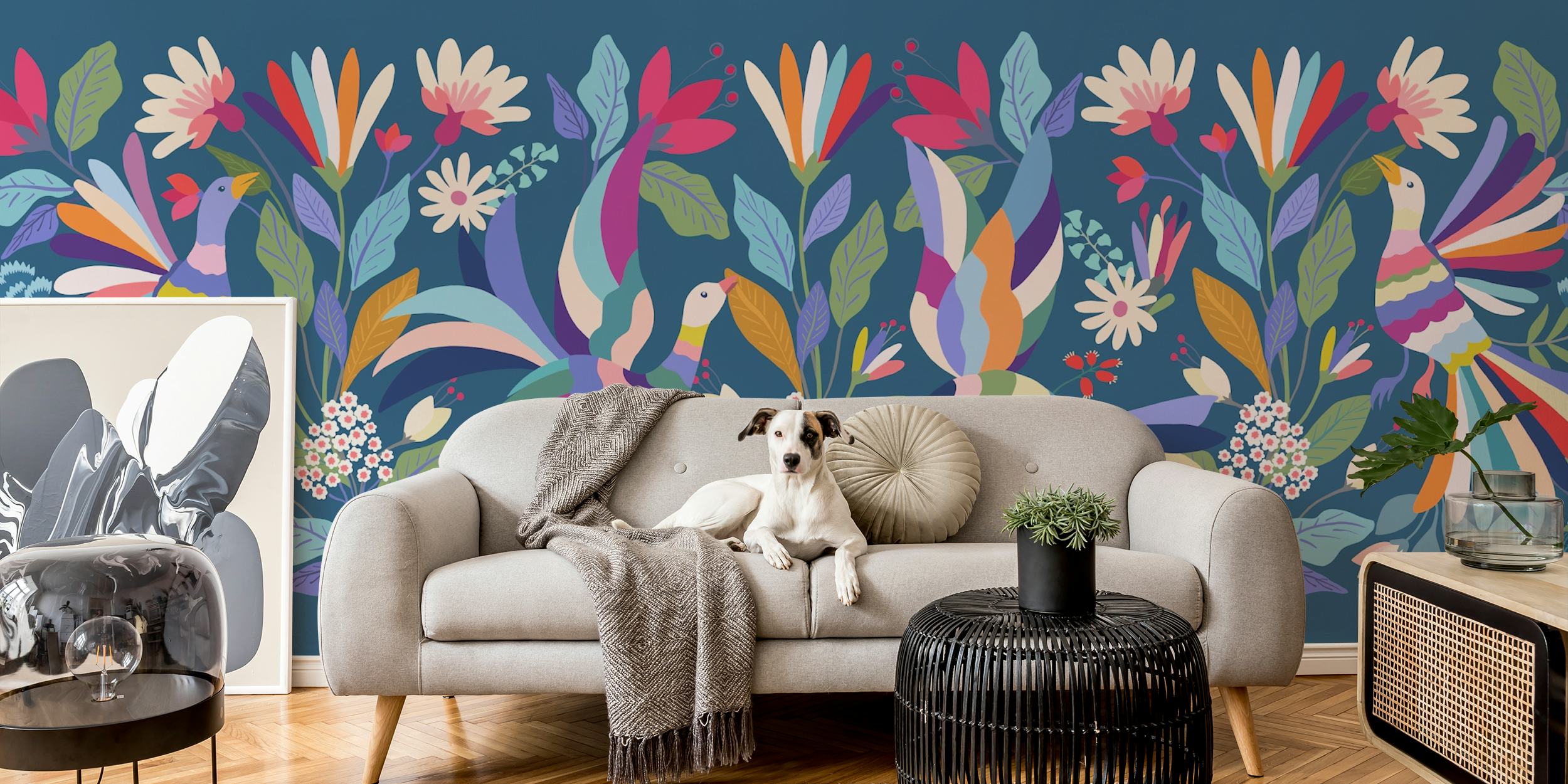 Papel pintado Otomi Garden con aves y flores coloridas
