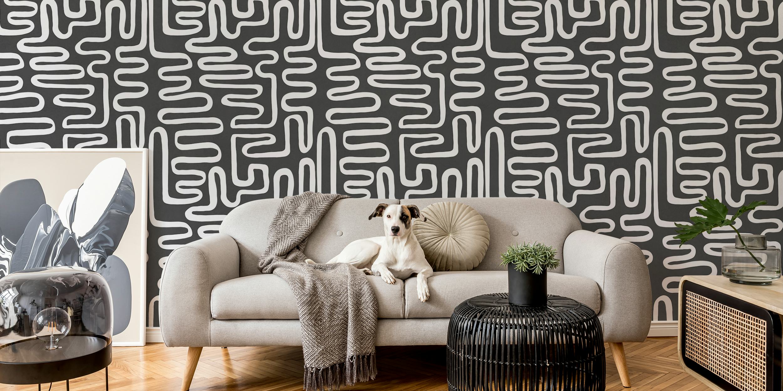 Monochrome Maze Design tapet i et rom