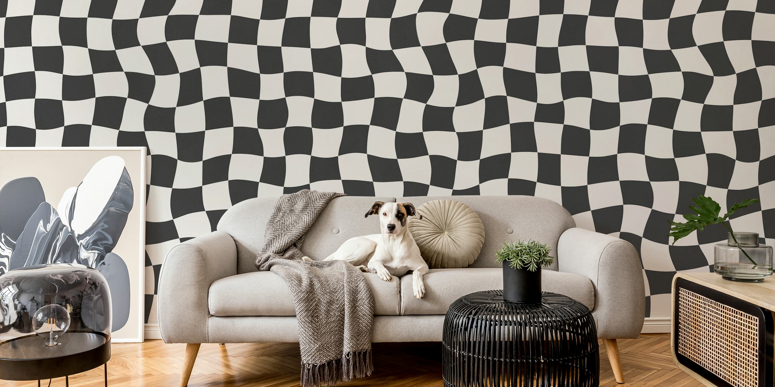 Optical Checkerboard Waves ταπετσαρία σε ένα δωμάτιο