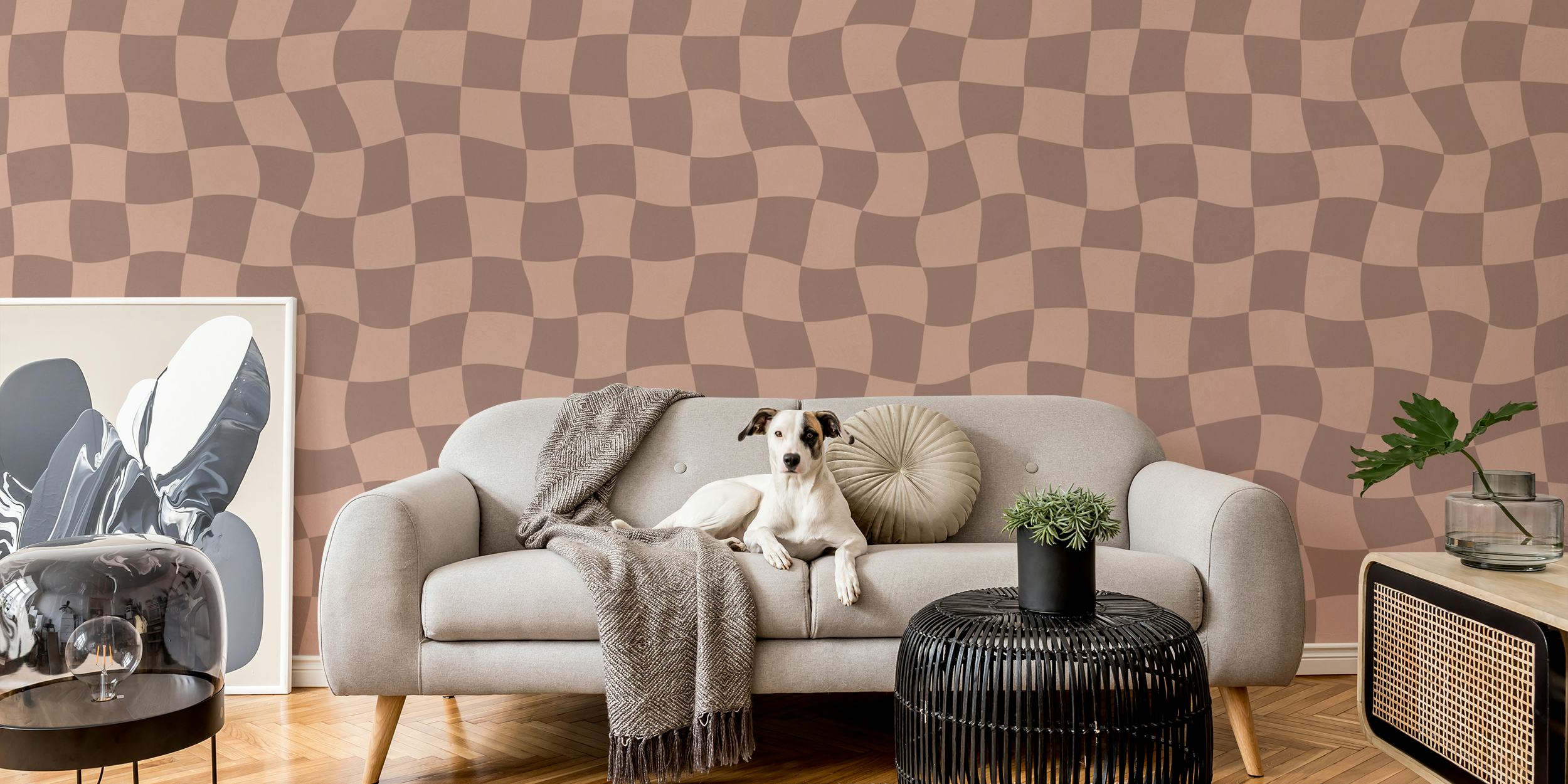 Ταπετσαρία Warm Tones Optical Waves στο δωμάτιο