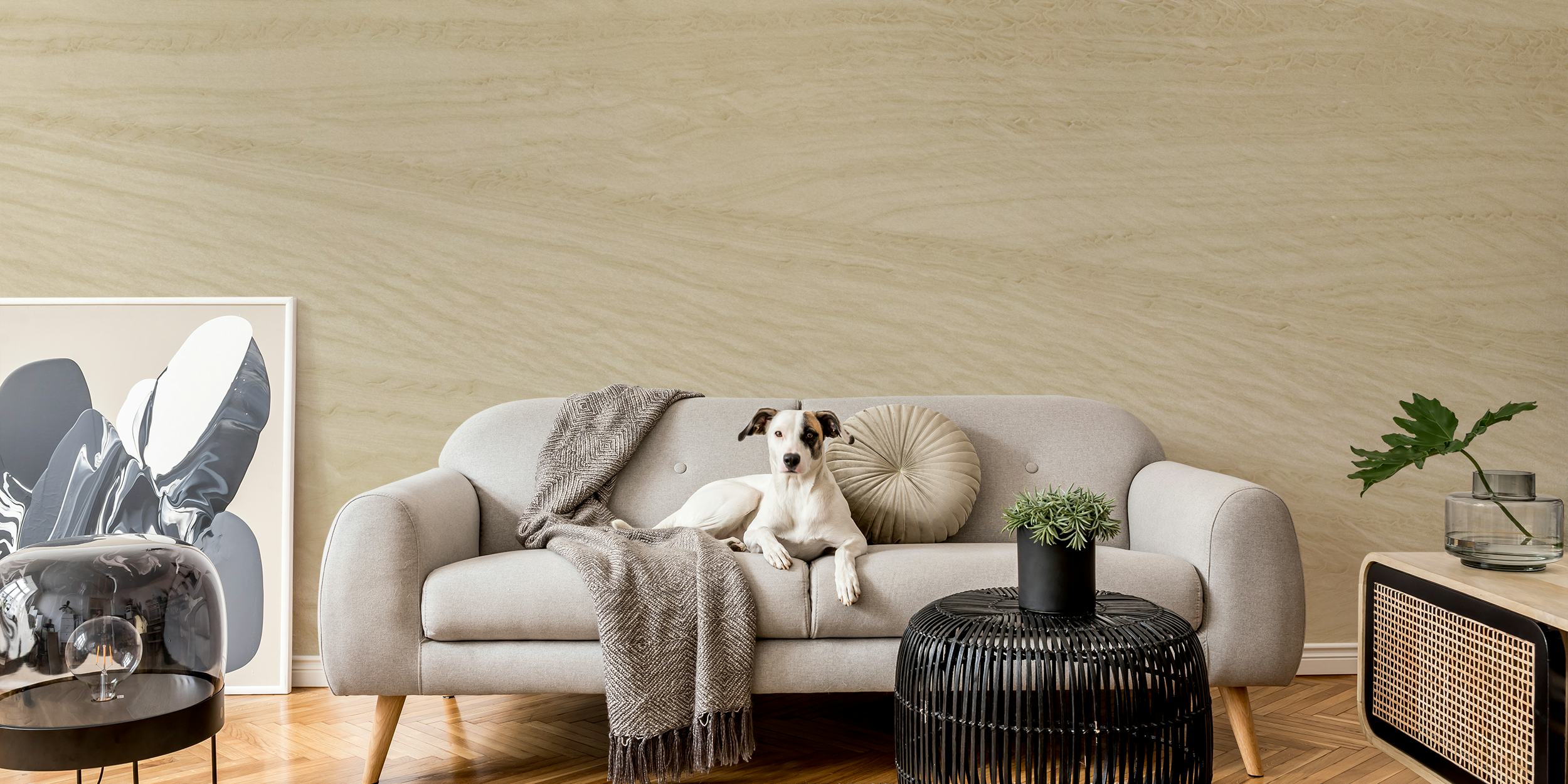 Italian marble stone tile wallpaper em um quarto