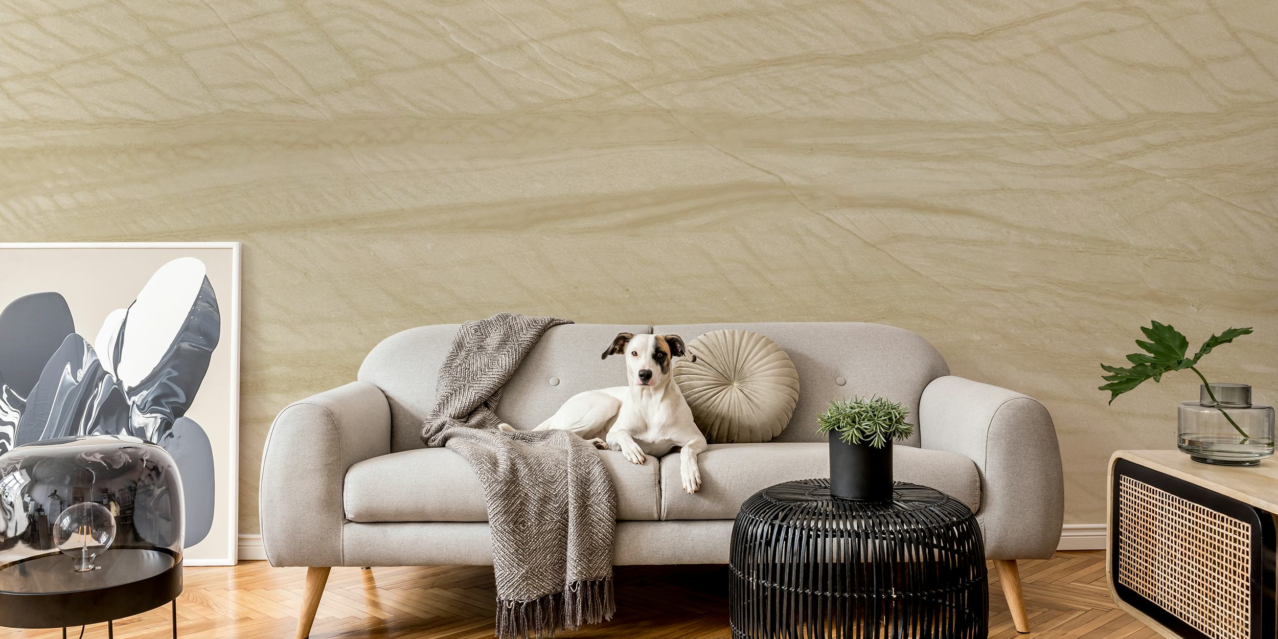 Beige natural stone pattern wallpaper with subtle lines