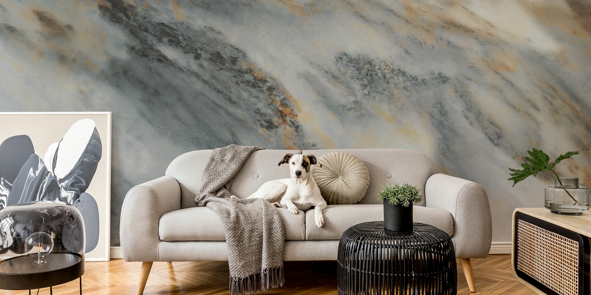 Natural granite rustic stone wallpaper in room