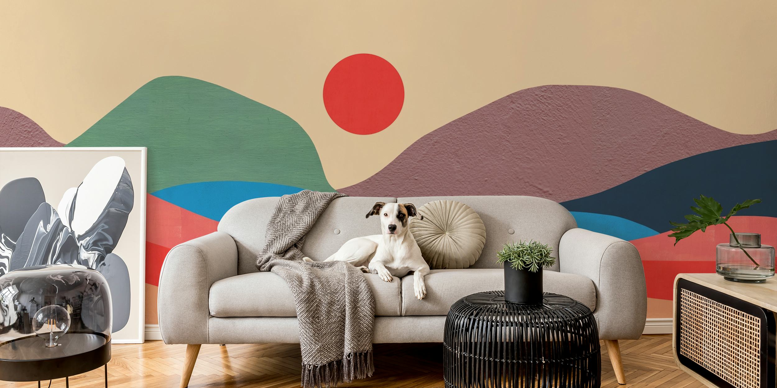 Colorful abstract landscape shapes with warm tones wallpaper