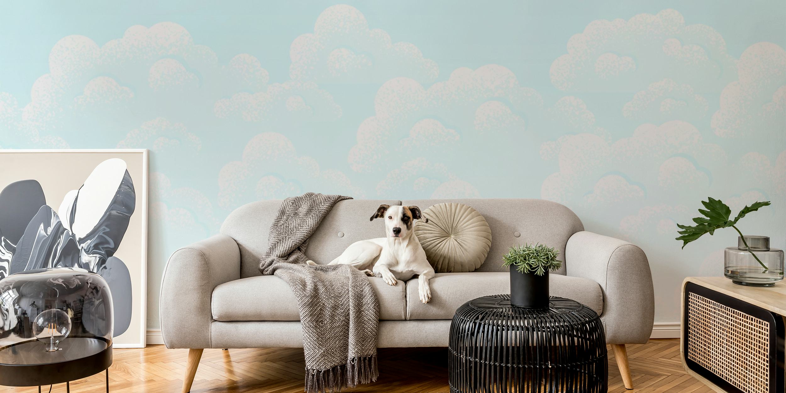 Papel pintado Blue vintage clouds en una habitación