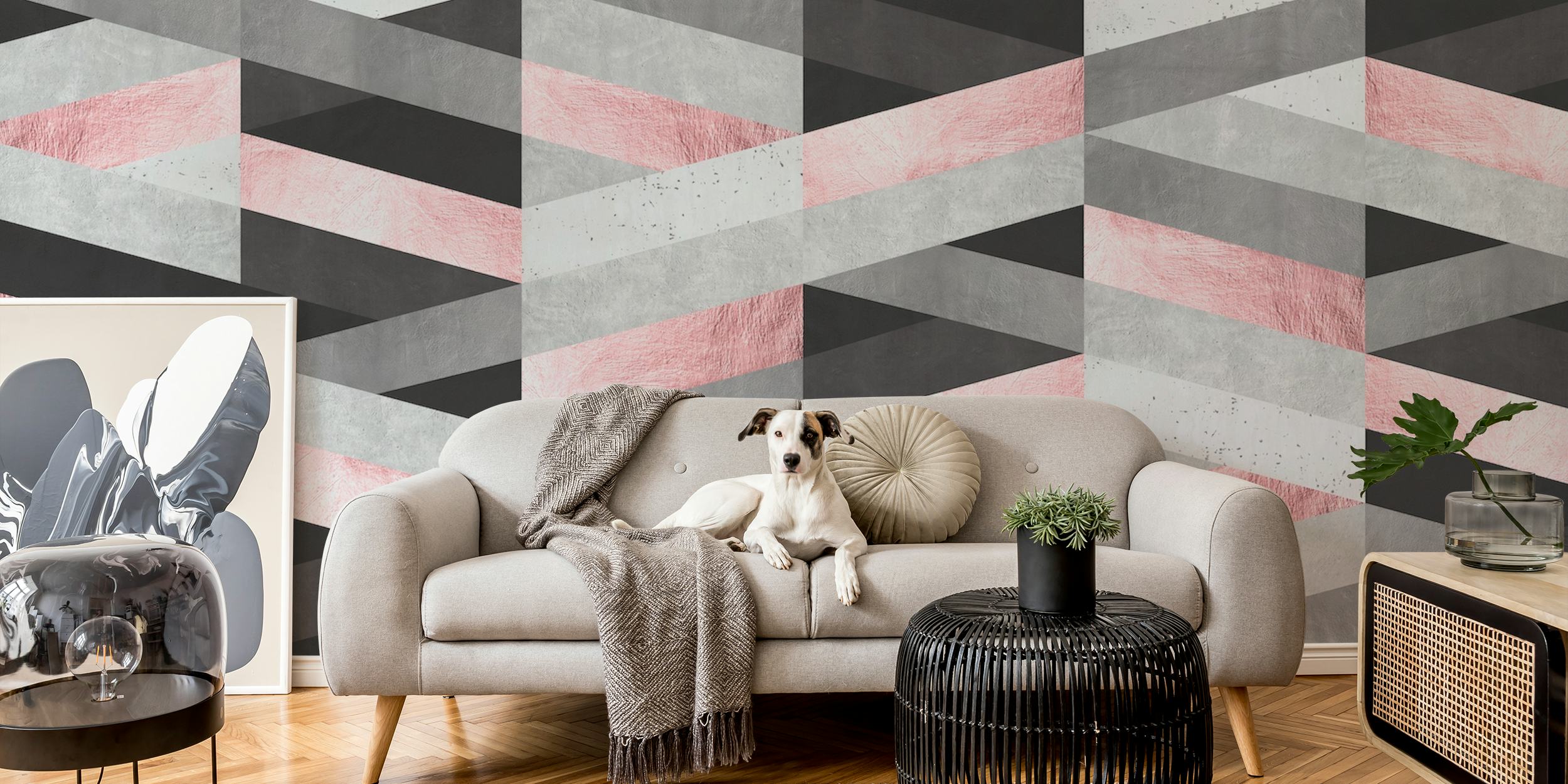 Pink fashion art wallpaper in a modern room