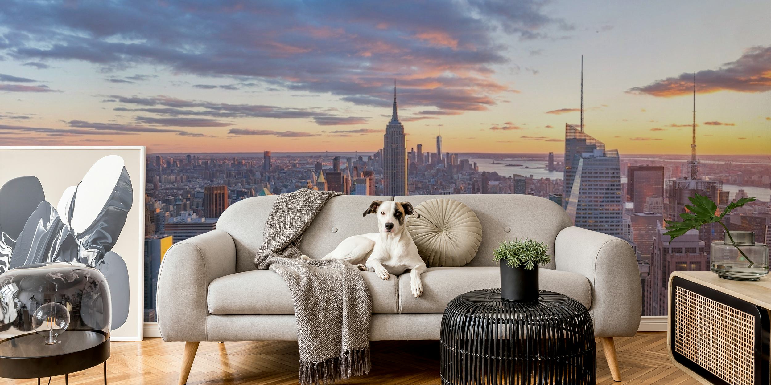 Carta da parati panoramica dei grattacieli di New York al crepuscolo