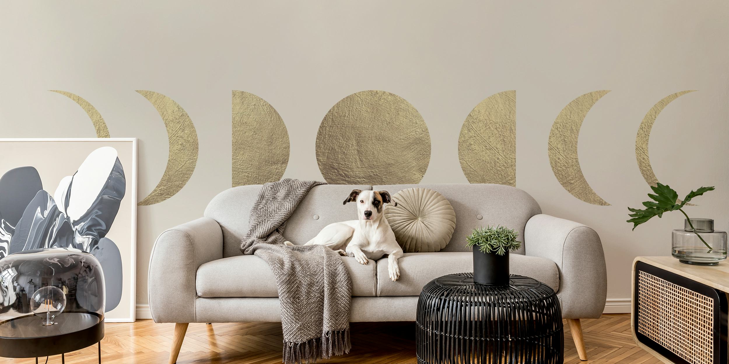 Gold moon phases on a light background wallpaper