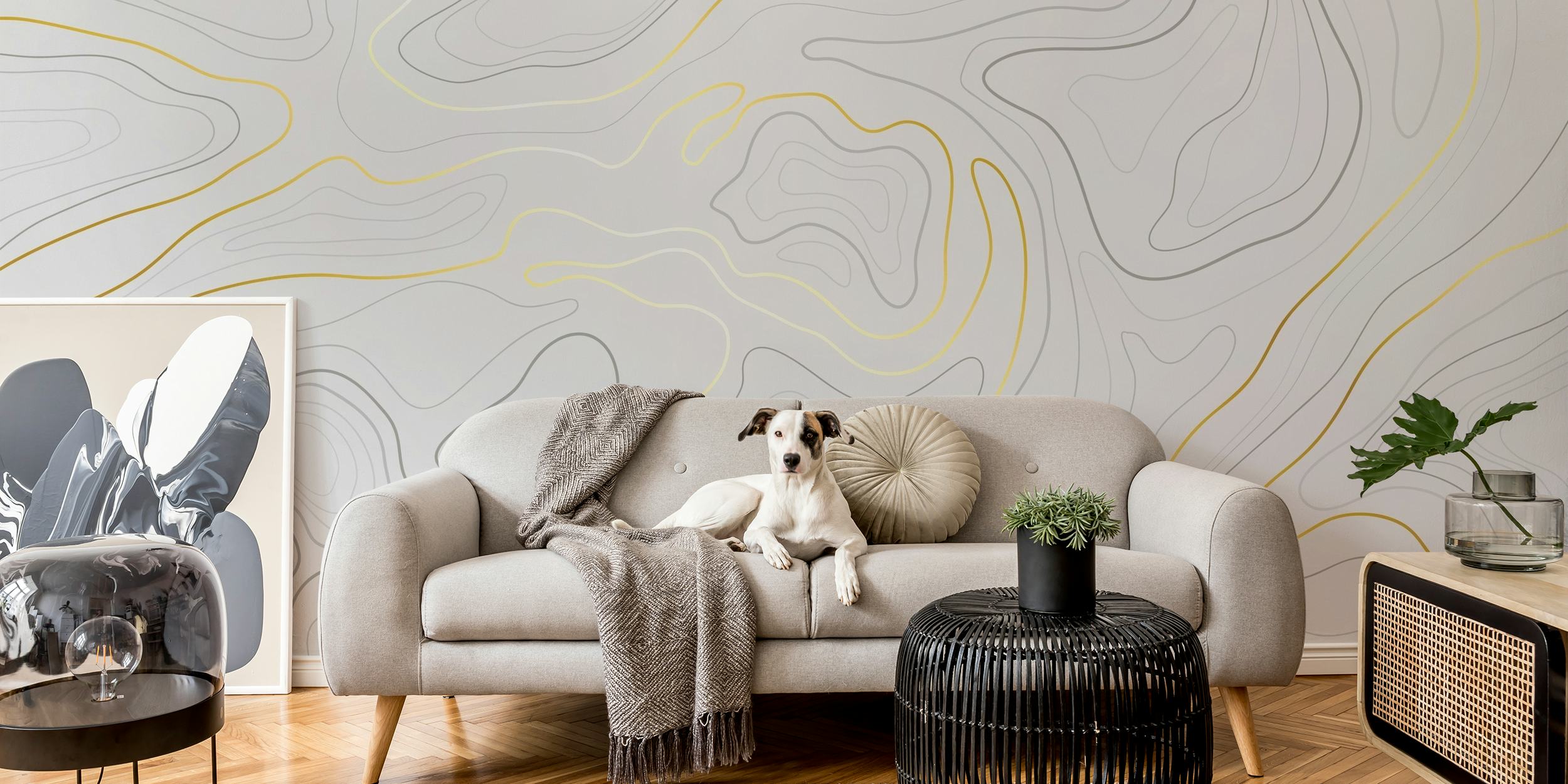 Topographic map gold wallpaper