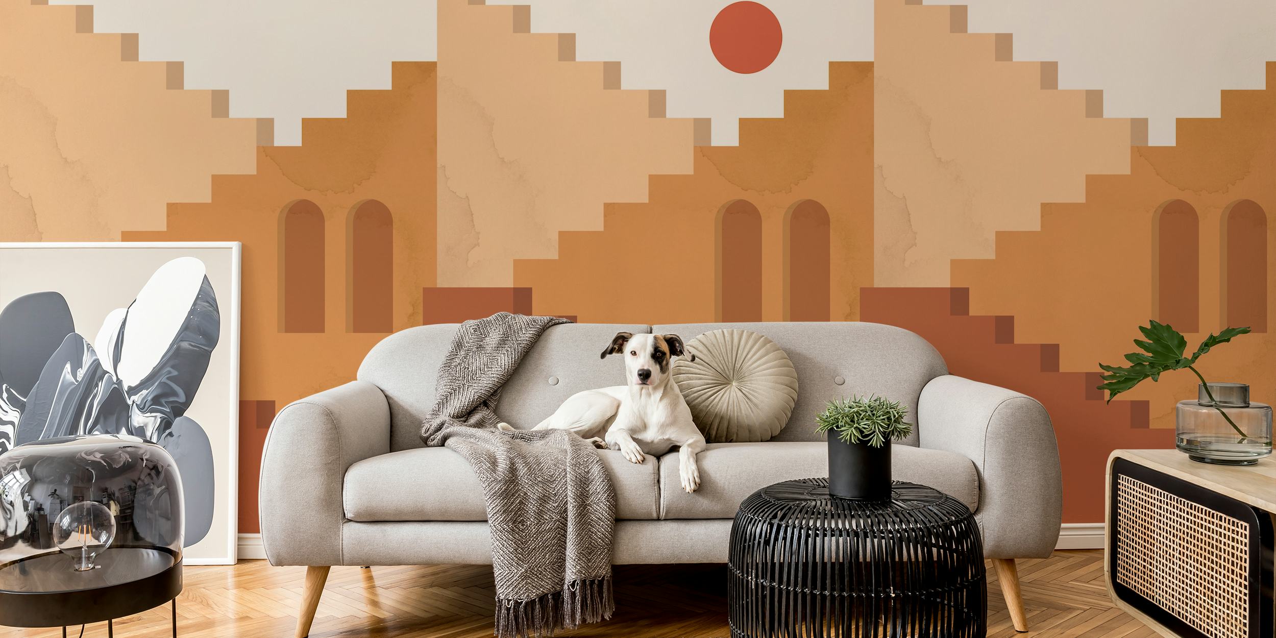 Santorini architecture wallpaper in a room