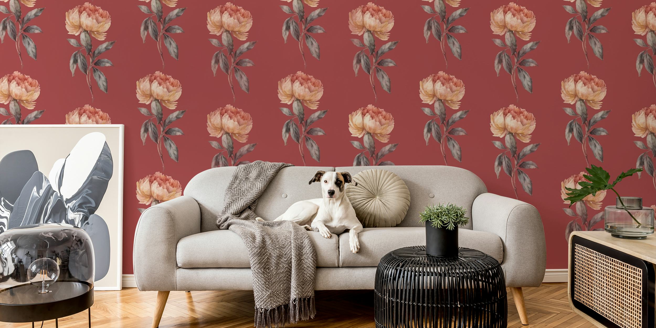 Vintage floral rose pattern in red wallpaper